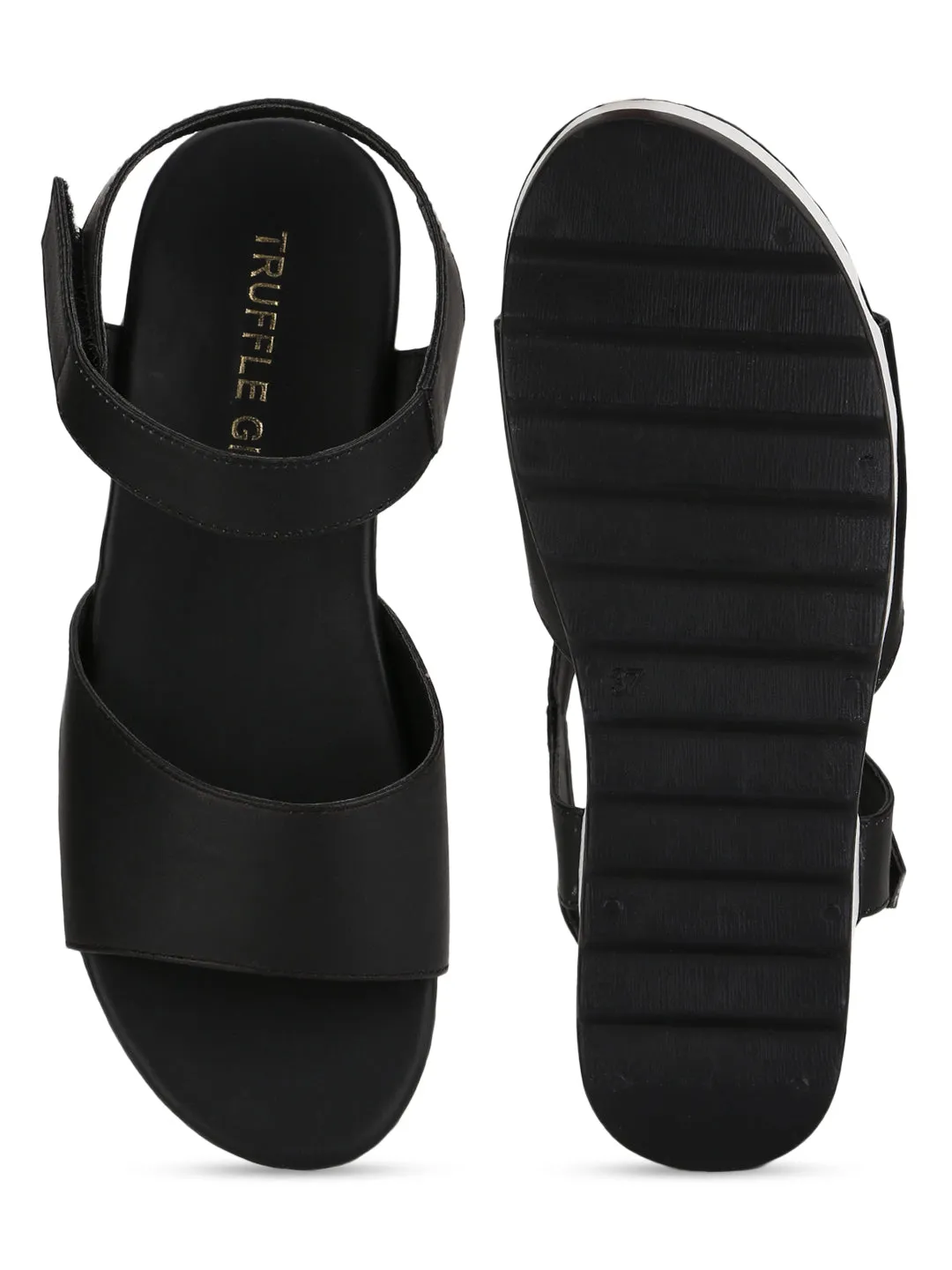Black PU Platform Wedge Sandals (TC-ST-1168-BLK)