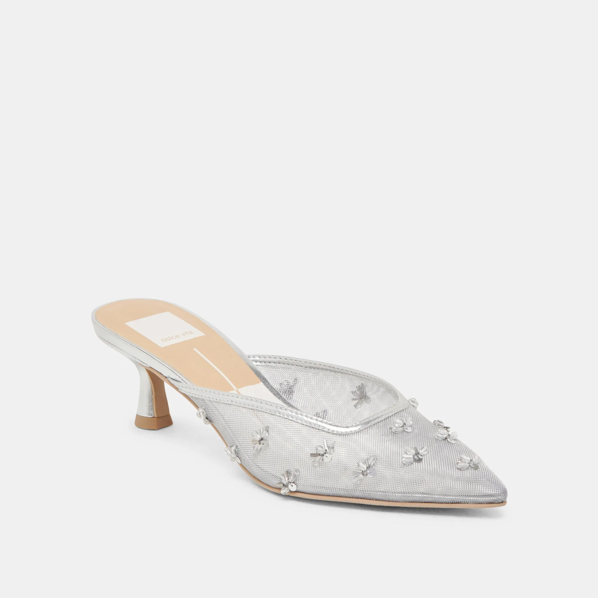 CLARA WIDE HEELS SILVER MESH