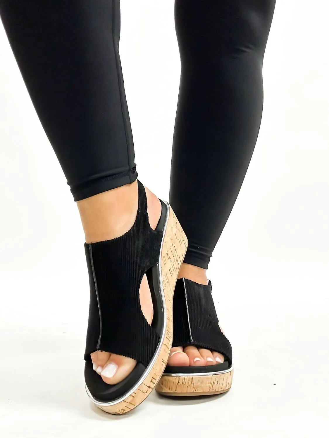 Corduroy Carley Wedge In Black