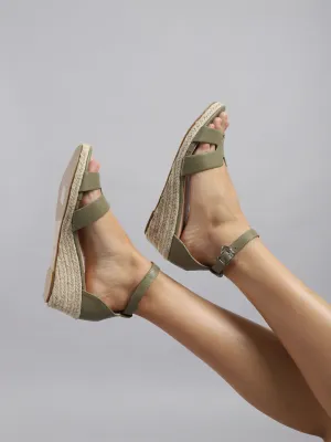 Green PU Stylish Buckle Wedges (TC-RS3659-GRN)