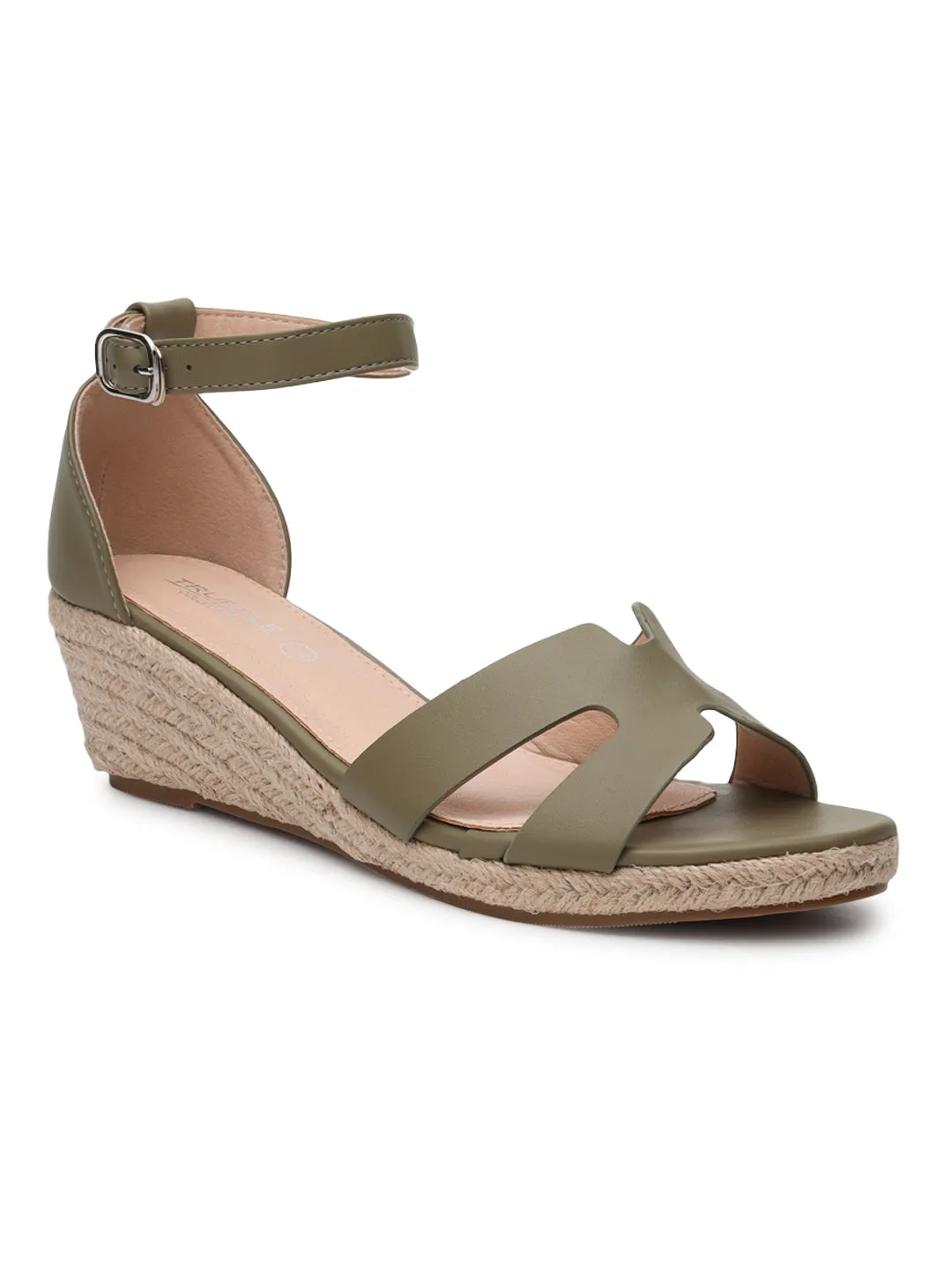 Green PU Stylish Buckle Wedges (TC-RS3659-GRN)