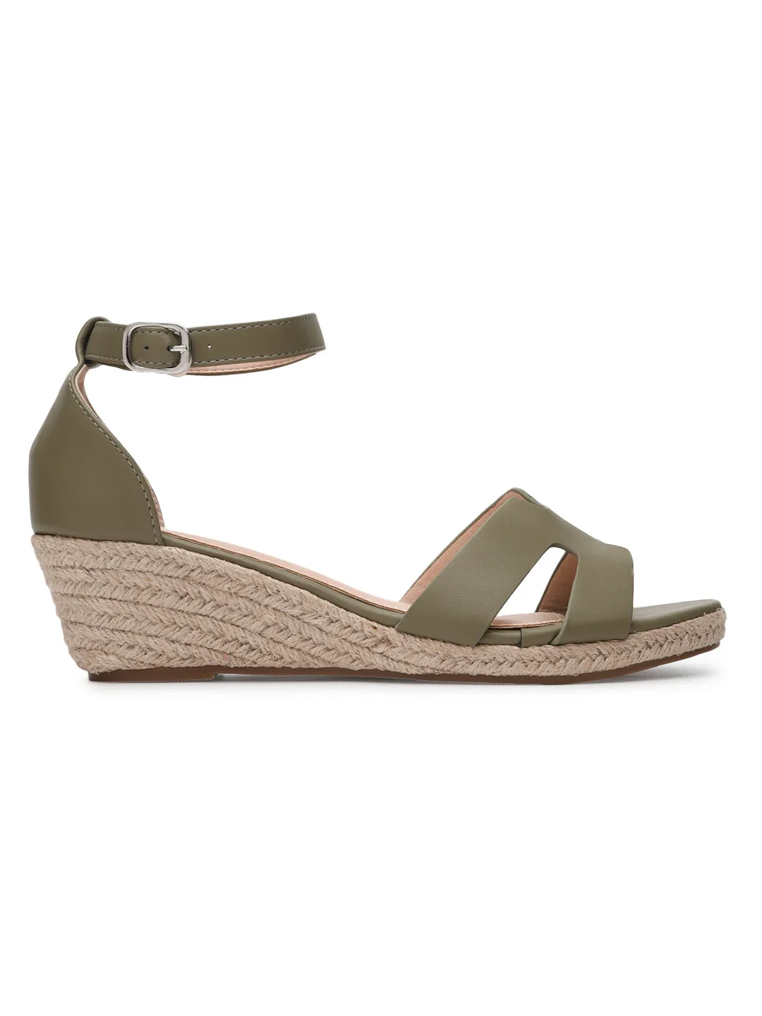 Green PU Stylish Buckle Wedges (TC-RS3659-GRN)