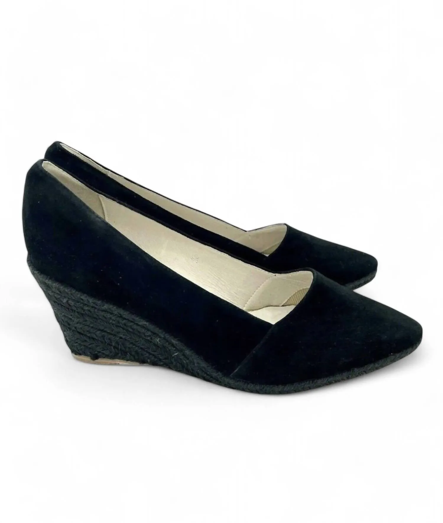 Greta Suede Leather Wedge Espadrilles In Black