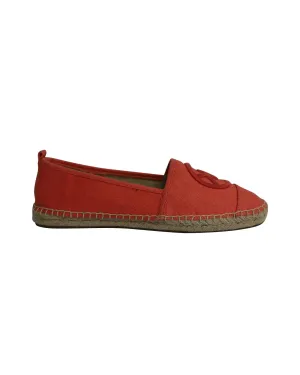 Michael Kors Embroidered Logo Espadrilles in Coral Orange Cotton