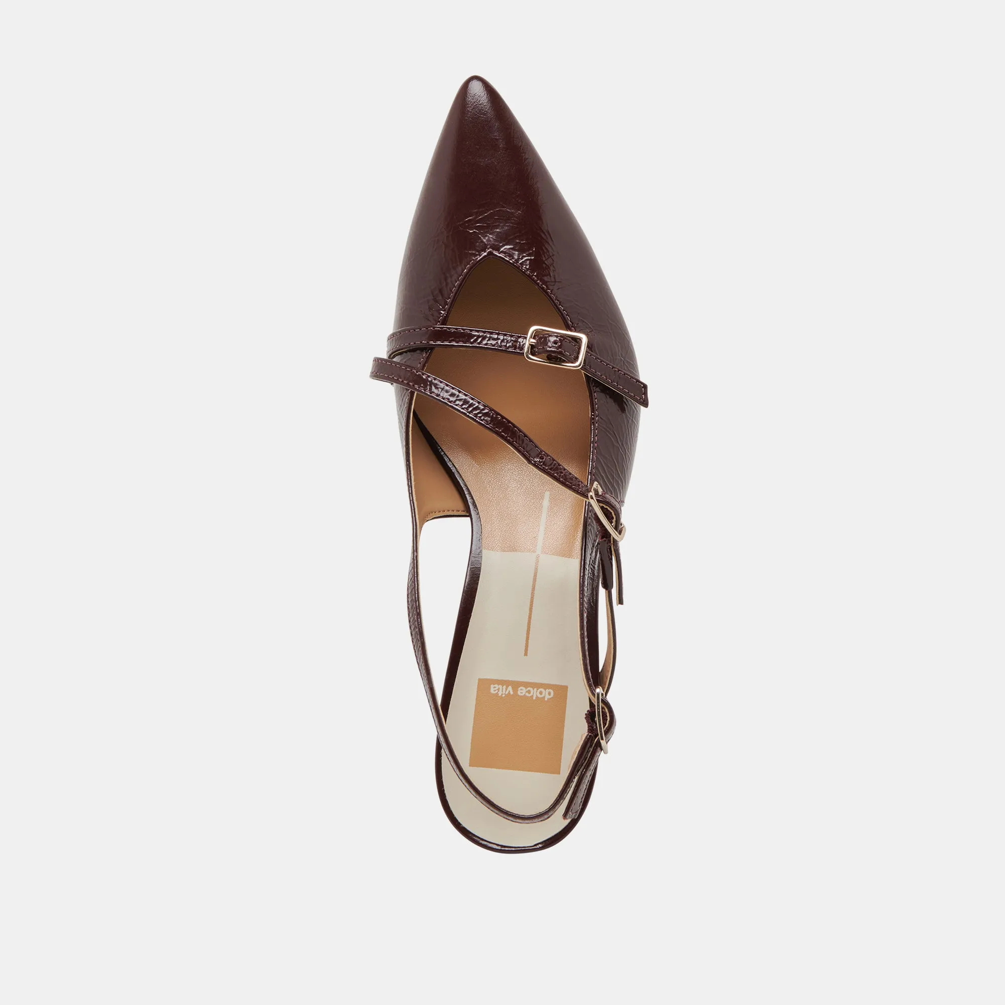 PAMLA MID WIDE HEELS CRANBERRY CRINKLE PATENT