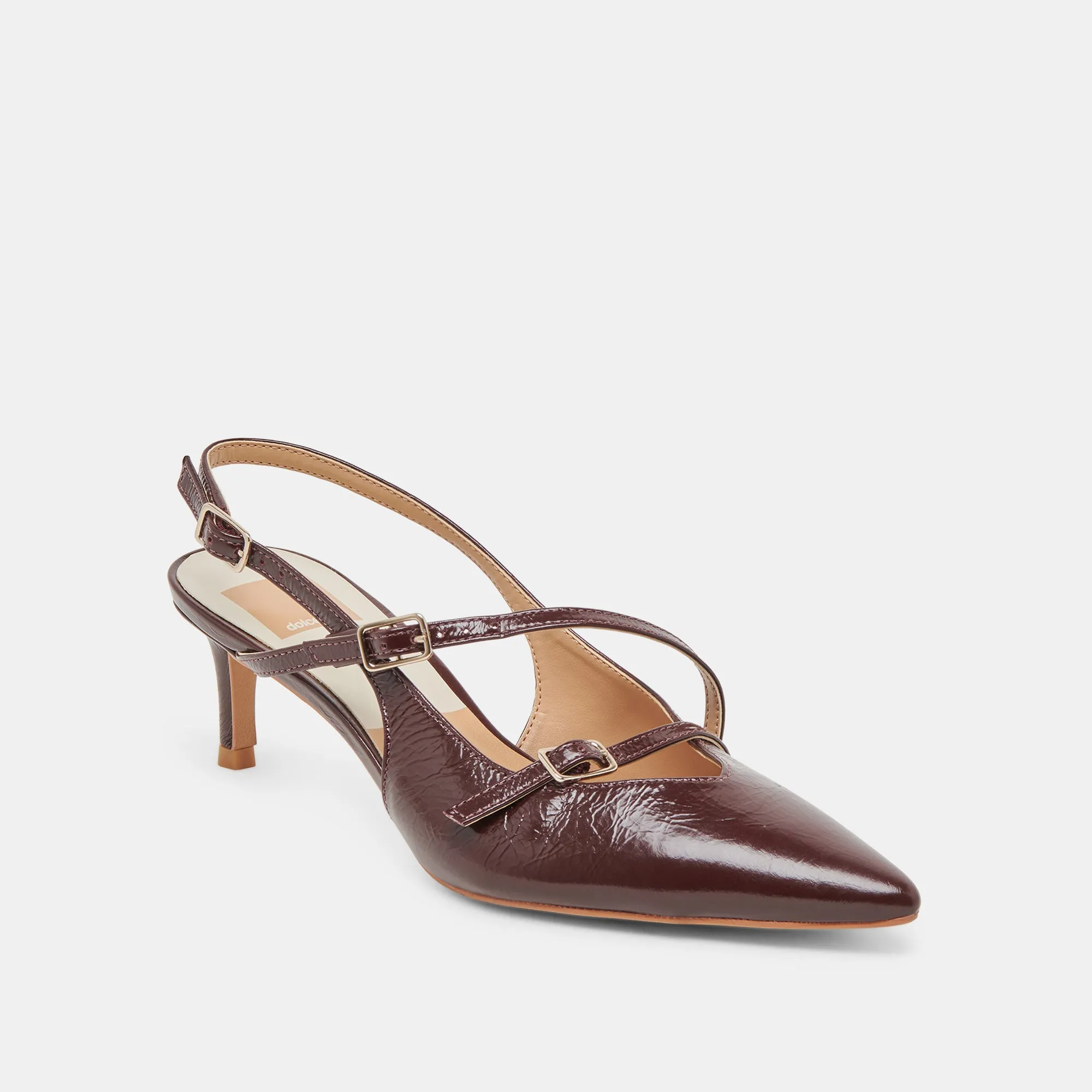 PAMLA MID WIDE HEELS CRANBERRY CRINKLE PATENT