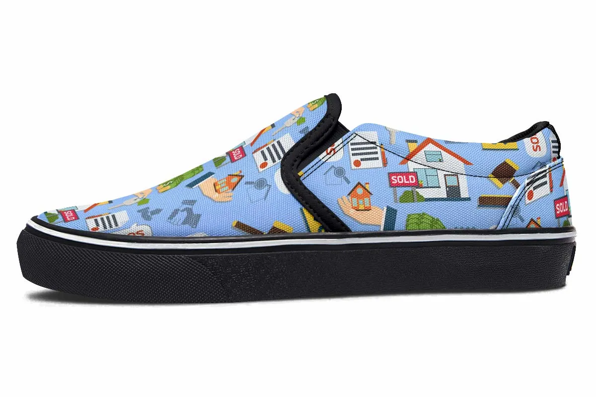 Real Estate Pattern Blue Slip-On Shoes