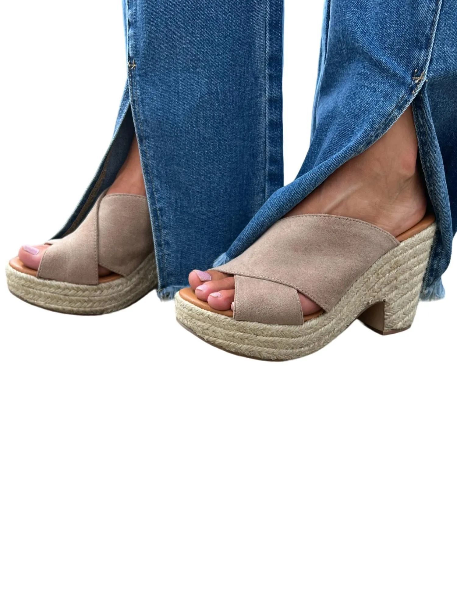 She's Stronger Platform Wedge Sandals In Taupe
