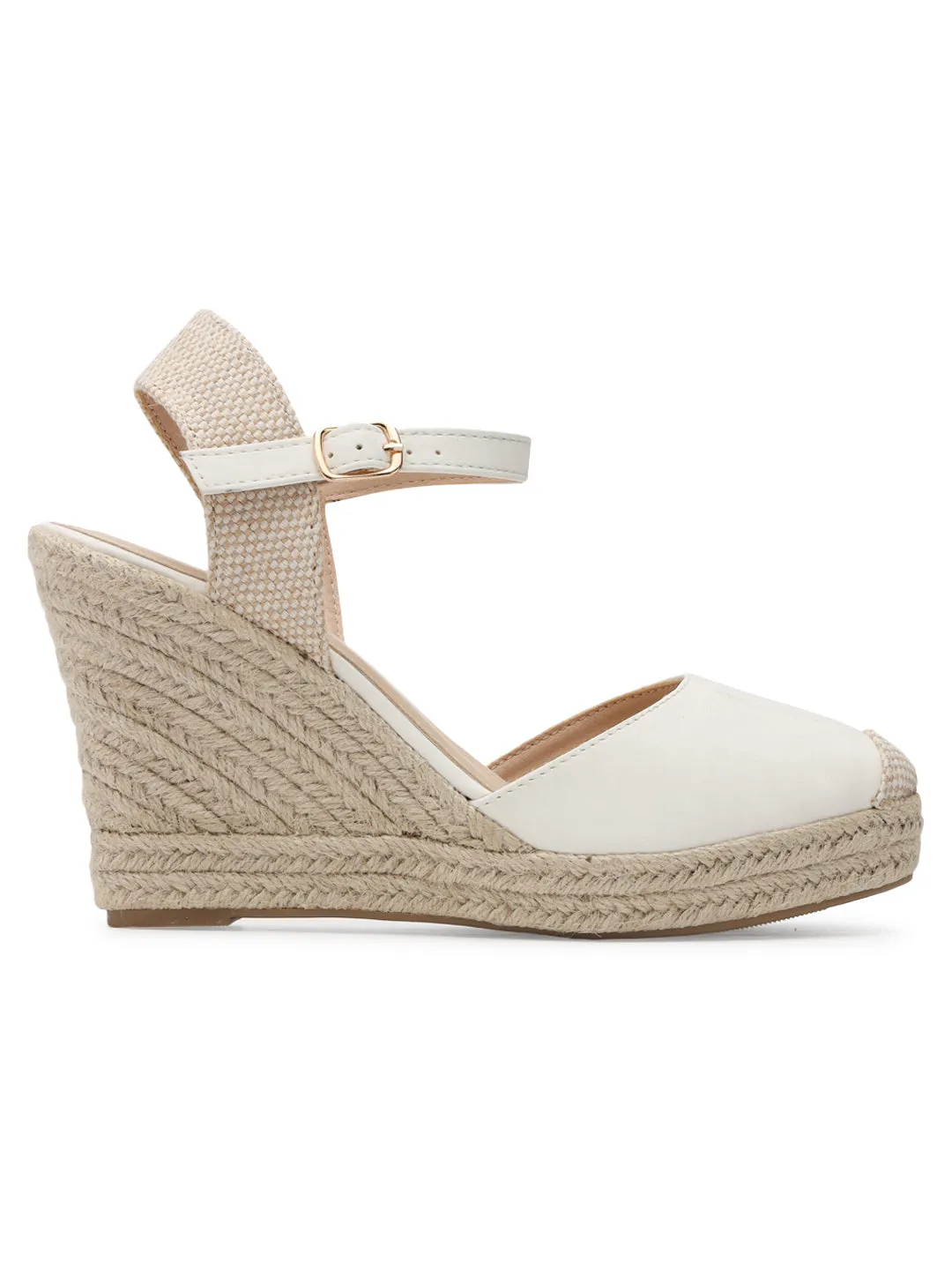 White PU Stylish Buckle Wedges (TC-RS3661-WHT)