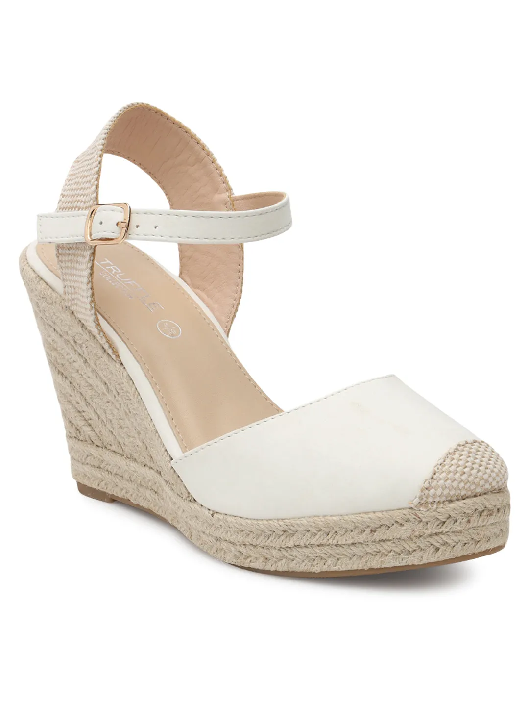 White PU Stylish Buckle Wedges (TC-RS3661-WHT)