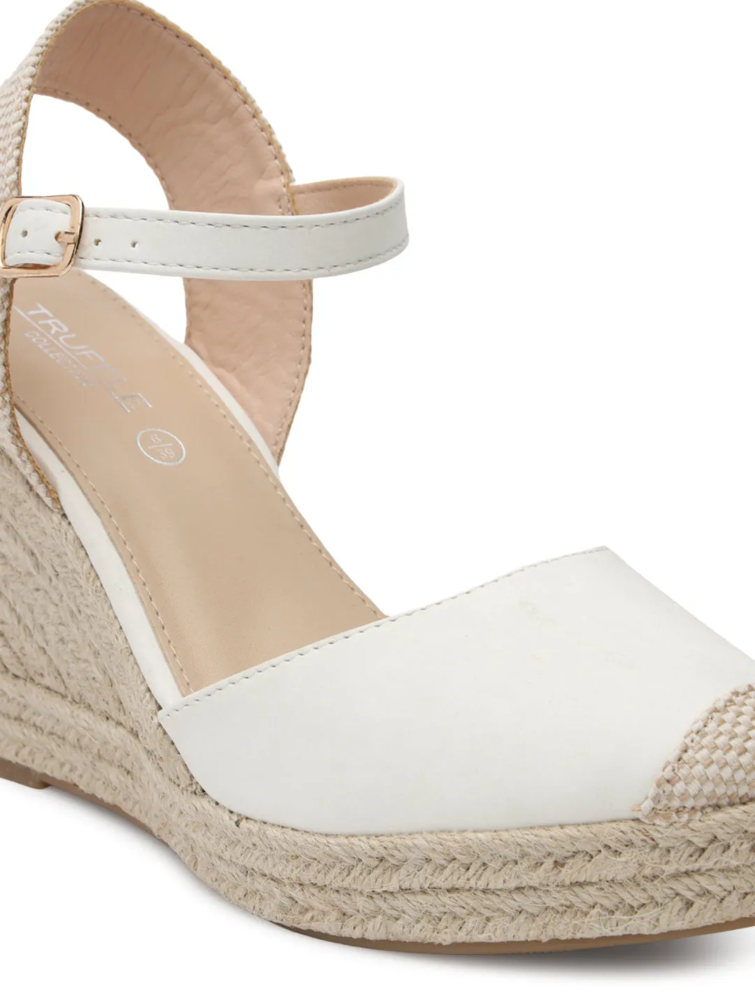 White PU Stylish Buckle Wedges (TC-RS3661-WHT)