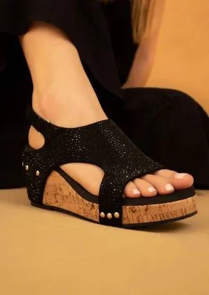 Women's Rhinestone Slingback Wedge In Black
